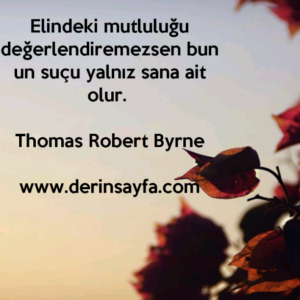 Elindeki mutluluğu değerlendiremezsen bunun suçu yalnız sana ait olur. Thomas Robert Byrne