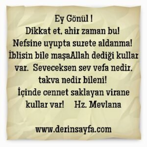 Ey Gönül !
Dikkat et, ahir zaman bu!.. Hz. Mevlana