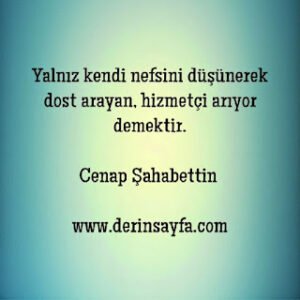 Yalnız kendi nefsini düşünerek dost arayan, hizmetçi arıyor demektir. Cenap Şahabettin