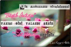 Bir mağazanın vitrinindeki "Büyük İndirim" yazısı gibi yalandı senin "Seviyorum" deyişin.

Enes Kenan Aklan