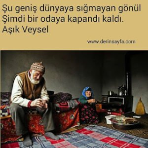 Şu geniş dünyaya sığmayan gönül Şimdi bir odaya kapandı kaldı. –  Aşık Veysel