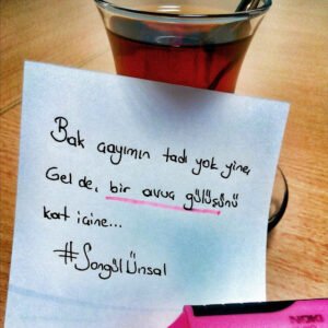 Bak çayımın tadı yok yine , gel de , bir avuç gülüşünü kat
içine …