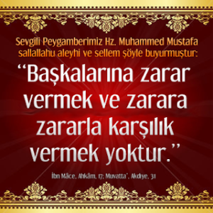 Başkalarına zarar vermek ve zarara zararla karşılık vermek yoktur.. İbn Mâce, Ahkâm, 17