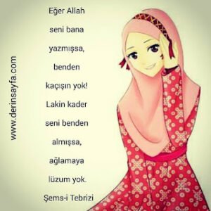 Eğer Allah seni bana yazmışsa, benden kaçışın yok! Lakin kader seni benden almışsa, ağlamaya lüzum yok.  Şems