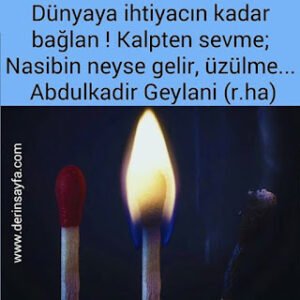 Dünyaya ihtiyacın kadar bağlan ! Kalpten sevme; Nasibin neyse gelir, üzülme… Abdulkadir Geylani (r.ha)