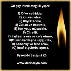 On şey insanı aşağılık yapar.. 1) Öfke ve hiddet, 2) Kin ve nefret, 3) Büyüklenme.. Bayezid