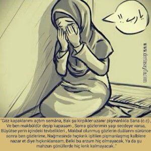 “Göz kapaklarımı açtım semâna, Bak şu kirpikler uzanır pişmanlıkla Sana (c.c) , Ve ben makbûldür deyip kapasam..”