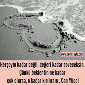 Herşeyin kadar değil, değeri kadar seveceksin. Çünkü beklentin ne kadar çok olursa, o kadar kırılırsın. Can Yücel