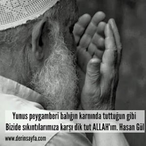 Yunus peygamberi balığın karnında tuttuğun gibi Bizide sıkıntılarımıza karşı dik tut ALLAH’ım. Hasan Gül