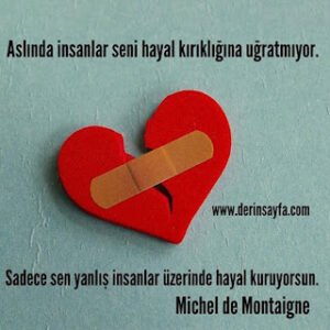 Aslında insanlar seni hayal kırıklığına uğratmıyor. Sadece sen yanlış insanlar üzerinde hayal kuruyorsun. Michel de Montaigne