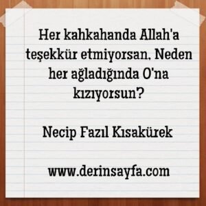 Her kahkahanda Allah'a teşekkür etmiyorsan, Neden her ağladığında O'na kızıyorsun?

Necip Fazıl Kısakürek