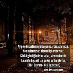 Ayıp ve kusurlarını gördüğünüz arkadaşlarınızın, Komşularınızın,sırlarını ifşâ etmeyiniz.. [Hâcı Bayram