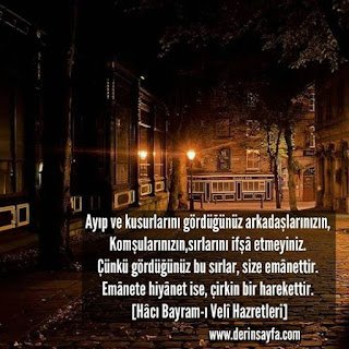 Ayıp ve kusurlarını gördüğünüz arkadaşlarınızın, Komşularınızın,sırlarını ifşâ etmeyiniz.. [Hâcı Bayram