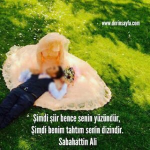 Şimdi şiir bence senin yüzündür,  Şimdi benim tahtım senin dizindir. Sabahattin Ali