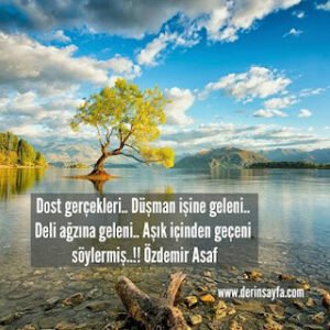 Dost gerçekleri.. Düşman işine geleni.. Deli ağzına geleni.. Aşık içinden geçeni söylermiş..!! Özdemir Asaf