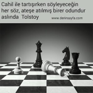 Cahil ile tartışırken söyleyeceğin her söz, ateşe atılmış birer odundur aslında.. – Tolstoy