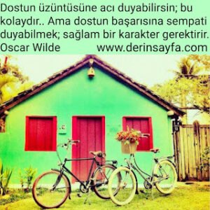 Dostun üzüntüsüne acı duyabilirsin; bu kolaydır… Ama dostun başarısına sempati duyabilmek; sağlam bir karakter gerektirir…  Oscar Wilde