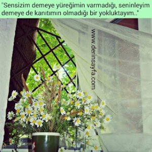 “Sensizim demeye yüreğimin varmadığı, seninleyim demeye de kanıtımın olmadığı bir yokluktayım..”