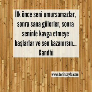 İlk önce seni umursamazlar, sonra sana gülerler, sonra seninle kavga etmeye başlarlar ve sen kazanırsın… Gandhi