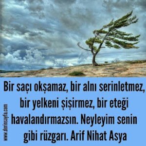 Bir saçı okşamaz, bir alnı serinletmez, bir yelkeni şişirmez, bir eteği havalandırmazsın.. Arif Nihat Asya