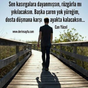 Sen kasırgalara dayanmışsın, rüzgarla mı yıkılacaksın. Başka çaren yok yüreğim, dosta düşmana… Can Yücel