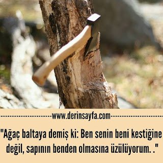 “Ağaç baltaya demiş ki: Ben senin beni kestiğine değil, sapının benden olmasına üzülüyorum..”