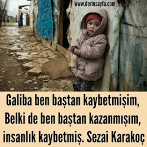 Galiba ben baştan kaybetmişim, Belki de ben baştan kazanmışım, insanlık kaybetmiş. Sezai Karakoç