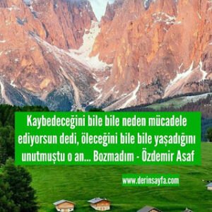 Kaybedeceğini bile bile neden mücadele ediyorsun dedi,öleceğini bile bile yaşadığını unutmuştu.. Özdemir Asaf