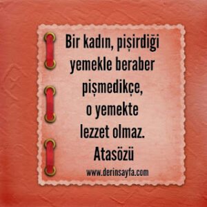 Bir kadın, pişirdiği yemekle beraber pişmedikçe, o yemekte lezzet olmaz. Atasözü