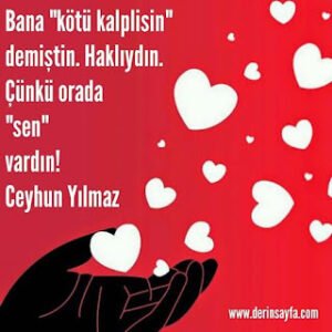 Bana “kötü kalplisin” demiştin.  Haklıydın.  Çünkü orada “sen” vardın!  – Ceyhun Yılmaz