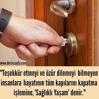 “Teşekkür etmeyi ve özür dilemeyi  bilmeyen insanlara  hayatının tüm kapılarını kapatma işlemine, ‘Sağlıklı Yaşam’ denir.”