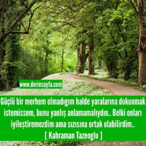 Güçlü bir merhem olmadıgım halde yaralarına dokunmak istemissem, bunu yanlış anlamamalıydın.. Kahraman Tazeoğlu