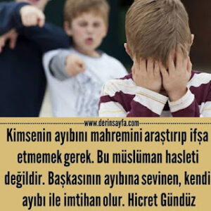 Kimsenin ayıbını mahremini araştırıp ifşa etmemek gerek. Bu müslüman hasleti değildir. Hicret Gündüz