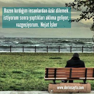 Bazen kırdığım insanlardan özür dilemek istiyorum sonra yaptıkları aklıma geliyor, vazgeçiyorum