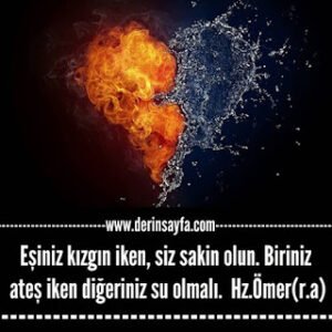 Eşiniz kızgın iken, siz sakin olun. Biriniz ateş iken diğeriniz su olmalı.  Hz.Ömer(r.a)