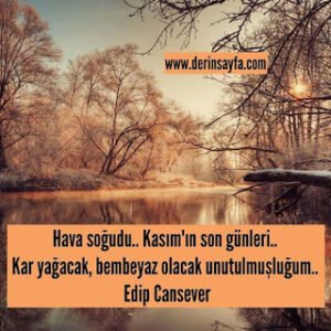 Hava soğudu.. Kasım’ın son günleri.. Kar yağacak, bembeyaz olacak unutulmuşluğum.. Edip Cansever