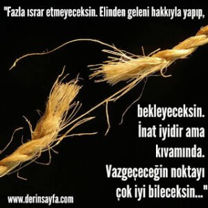 “Fazla ısrar etmeyeceksin. Elinden geleni hakkıyla yapıp, bekleyeceksin. İnat iyidir ama kıvamında.”