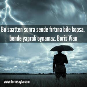 Bu saatten sonra sende fırtına bile kopsa, bende yaprak oynamaz. Boris Vian