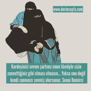 Kardeşinizi sevme şartınız onun tümüyle sizin zannettiğiniz gibi olması olmasın… Yoksa onu.. Senai Demirci