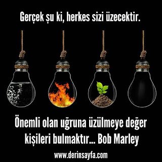 Gerçek şu ki, herkes sizi üzecektir. Önemli olan uğruna üzülmeye değer kişileri bulmaktır…  Bob Marley