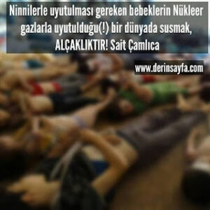 Ninnilerle uyutulması gereken bebeklerin Nükleer gazlarla uyutulduğu(!) bir dünyada susmak, ALÇAKLIKTIR! Sait Çamlıca