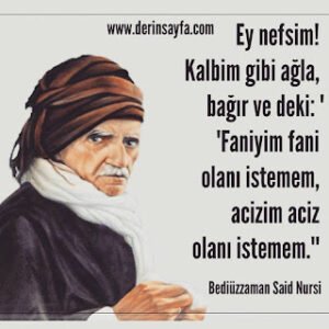 Ey nefsim! Kalbim gibi ağla, bağır ve de ki: Faniyim fani olanı istemem, acizim aciz olanı istemem. Said Nursi