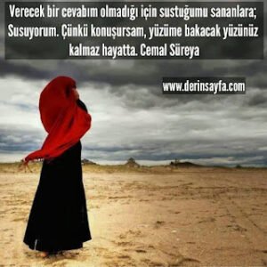 Verecek bir cevabım olmadığı için sustuğumu sananlara; Susuyorum. Çünkü konuşursam.. Cemal Süreya