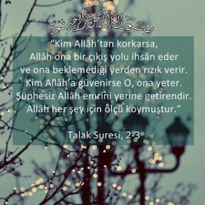 Kim Allah’a karşı gelmekten sakınırsa, Allah ona bir çıkış yolu açar.TALÂK – 2,3