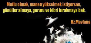 Mutlu olmak, manen yükselmek istiyorsan, gönüller almaya, gururu ve kibri bırakmaya bak.[Mevlana]