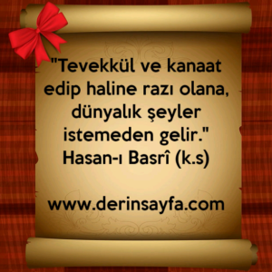 "Tevekkül ve kanaat edip haline razı olana, dünyalık şeyler
istemeden gelir."
Hasan