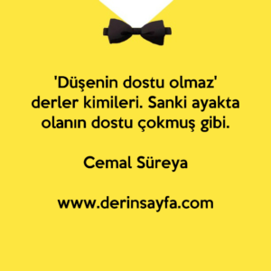 'Düşenin dostu olmaz' derler kimileri. Sanki ayakta olanın dostu çokmuş gibi. – Cemal Süreya