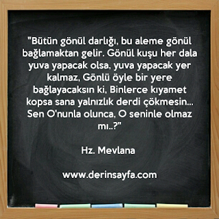 Hazreti Mevlana bir gün birini üzüntülü görür ve der ki: “Bütün gönül darlığı, bu aleme gönül bağlamaktan gelir.”