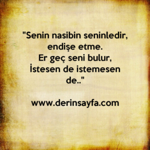 "Senin nasibin seninledir, endişe etme.
Er geç seni bulur,
İstesen de istemesen de.."