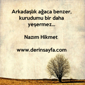 Arkadaşlık ağaca benzer,
kurudumu bir daha yeşermez…

Nazım Hikmet
